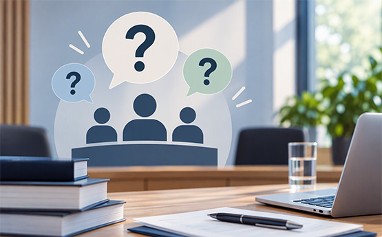 An icon representing a panel and some question marks 