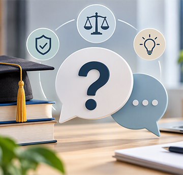 A question mark icon floating above a desk