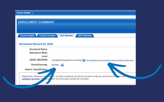 A screen shot of the university's intranet system on a navy background.