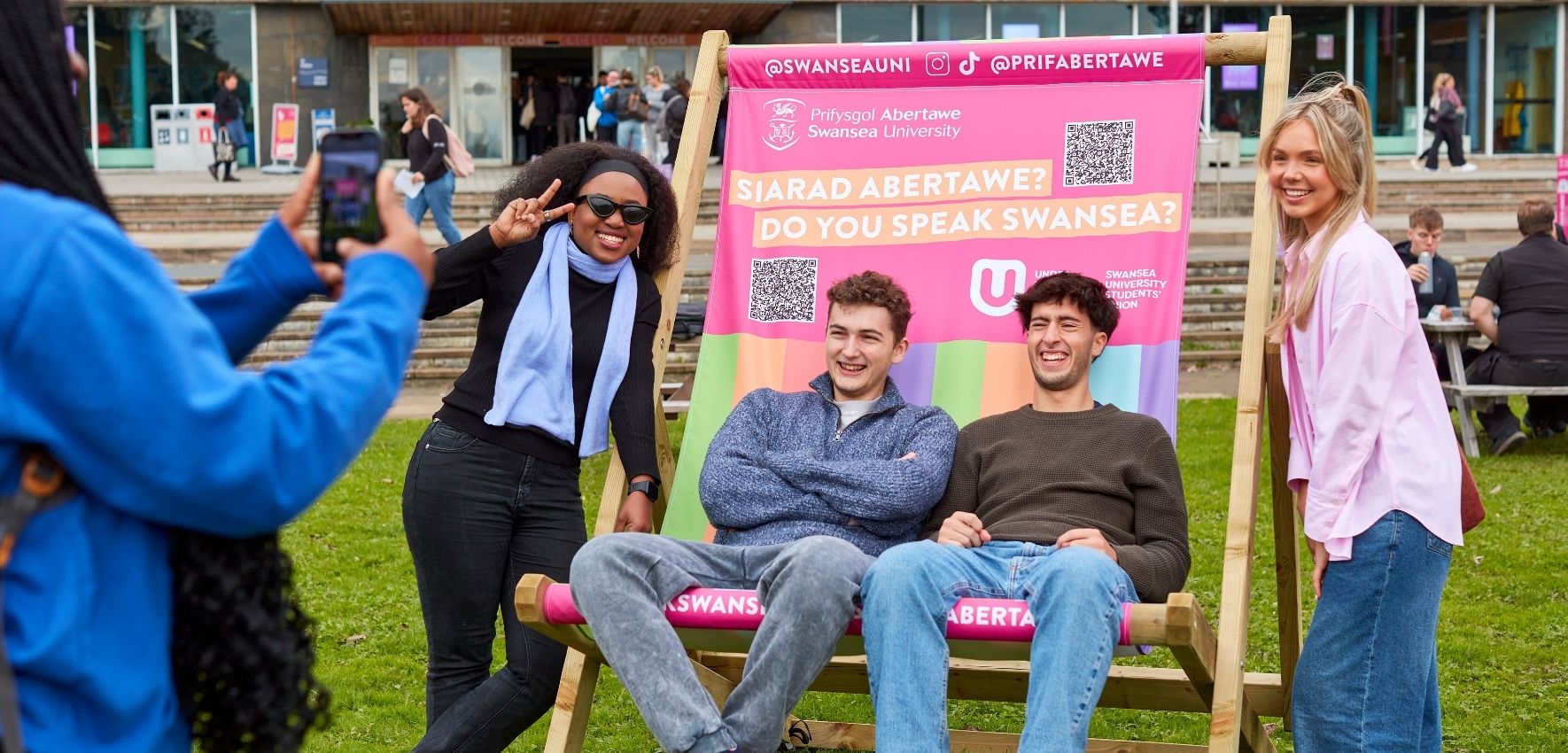 students on deck chair