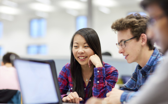 Students researching on a computer