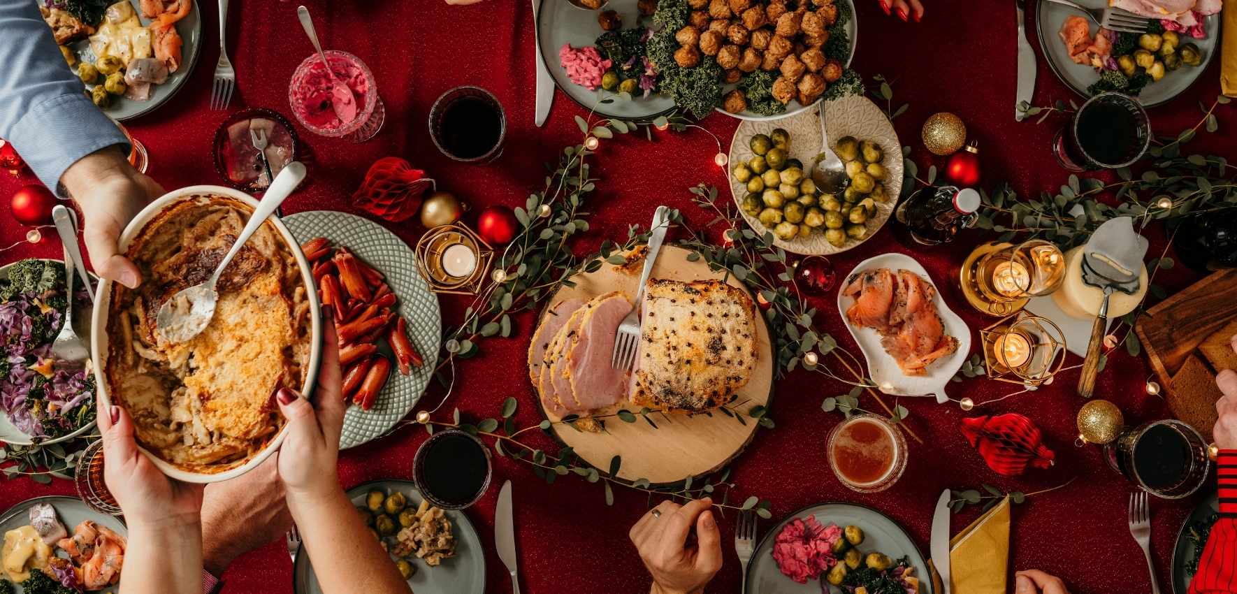 Top down image of a christmas feast