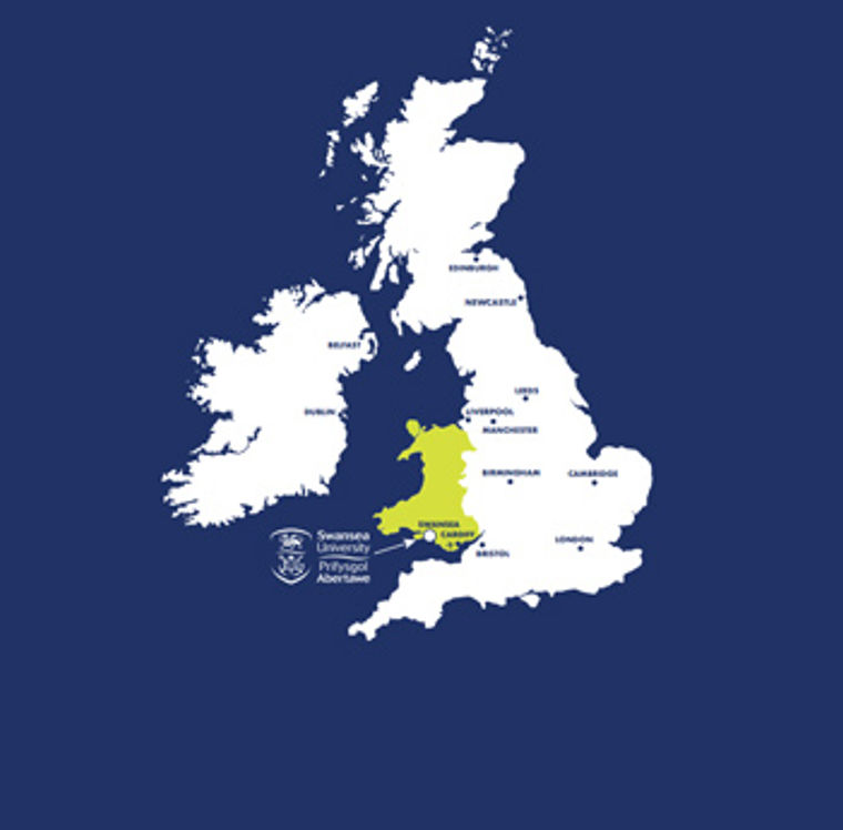 Image of Swansea's location on a map of the UK