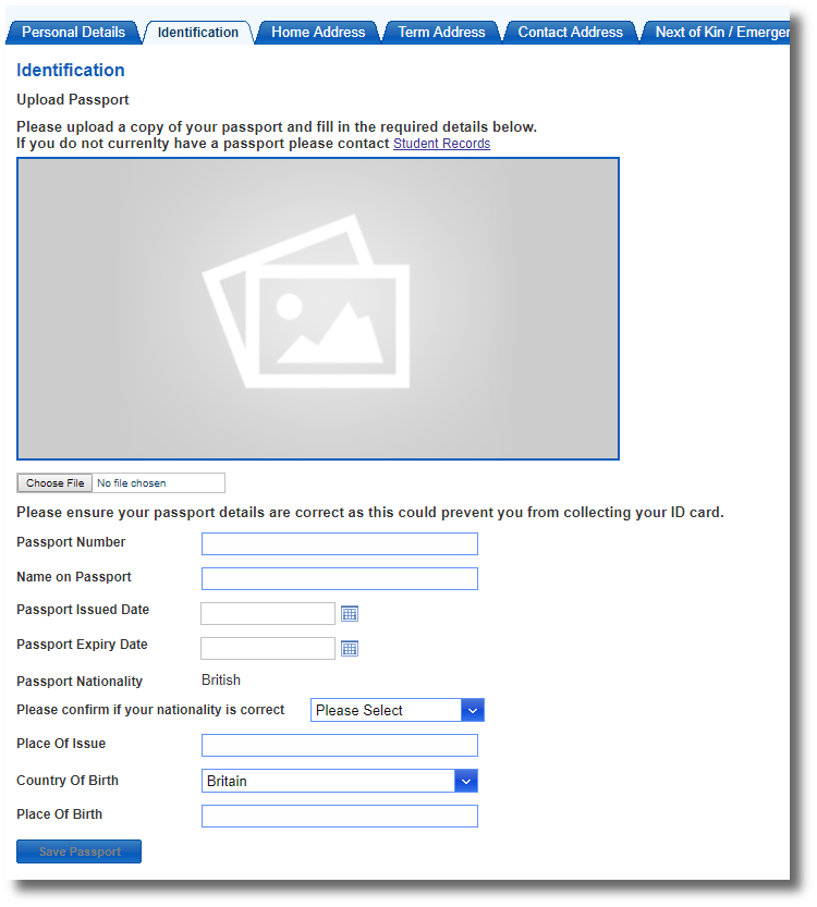 Passport upload interface screenshot.