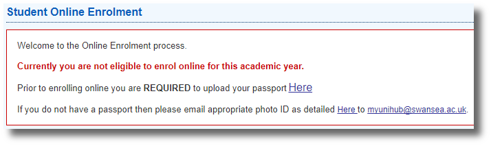 Screen shot of enrolment application