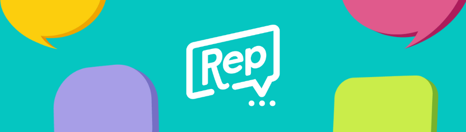 Rep Logo on a bright teal background.