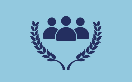 An icon depicting a group of three silhouettes and a laurel 