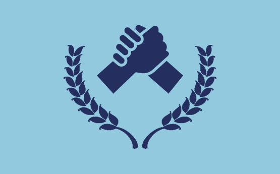 An icon depicting a hand grasping another and a laurel